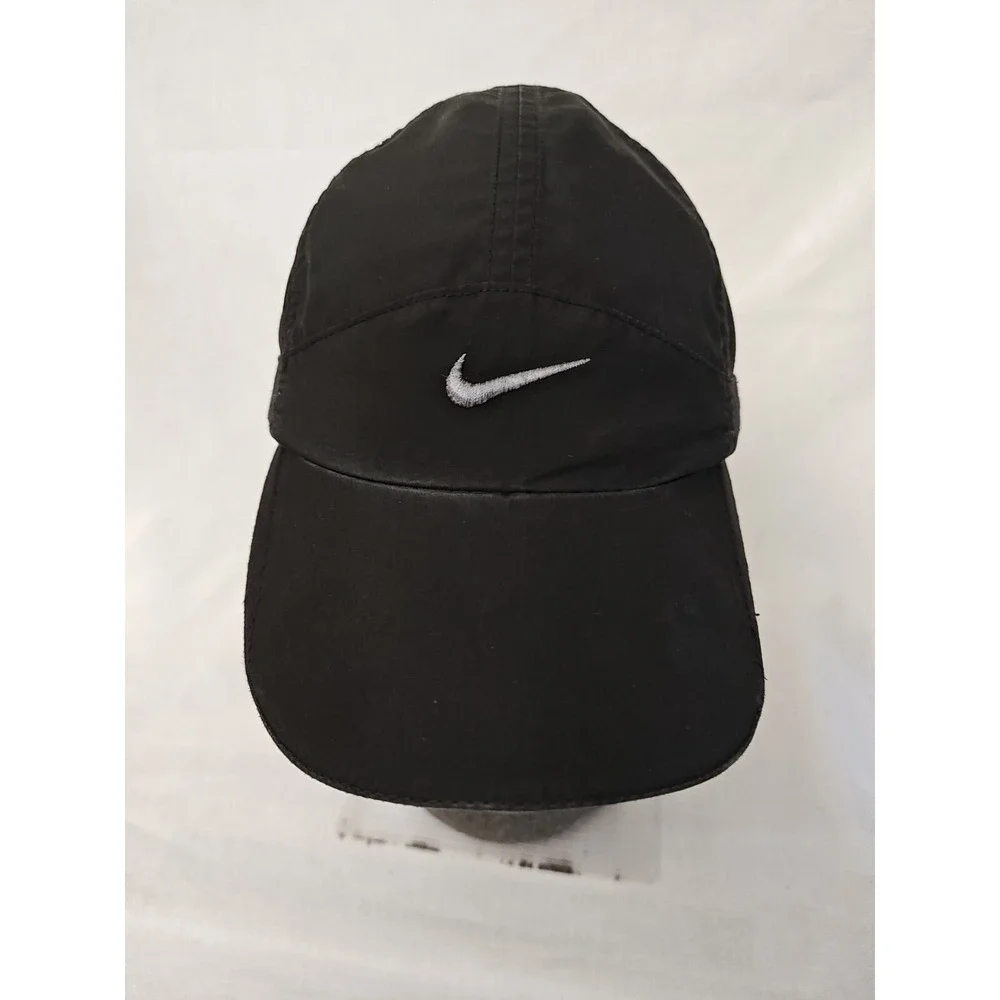 Nike 5 Five Panel Hat‎ Fit Dry Black Single Swoosh RARE Grey Tag 90s vintage